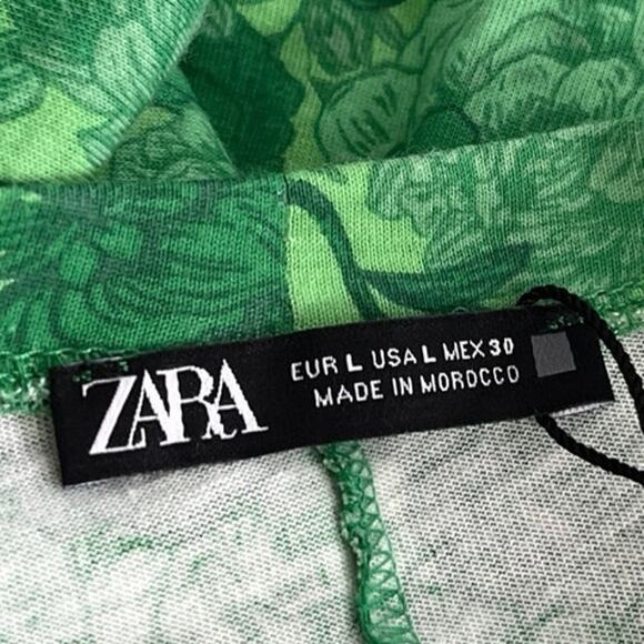 Zara Women's Green Floral Print Short Ruffle Flutter Sleeve Mini Shift Dress L - Picture 7 of 12
